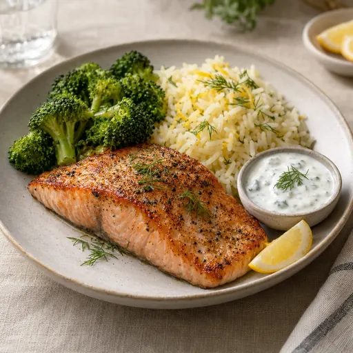 Saumon, brocoli et riz au citron
